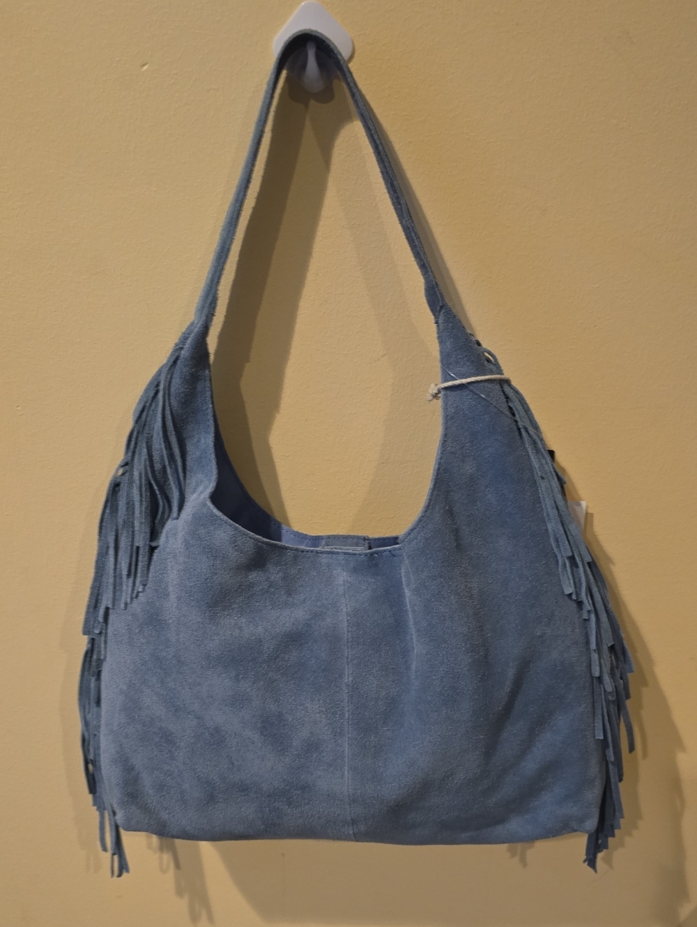 Haute Hippie Blue Suede Hobo Bag Fringe Shoulder Tote Purse New with Tags - Picture 3 of 16